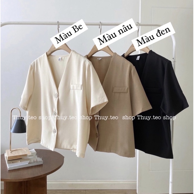 Áo kiểu cộc tay cổ V dáng ngắn style hàn quốc