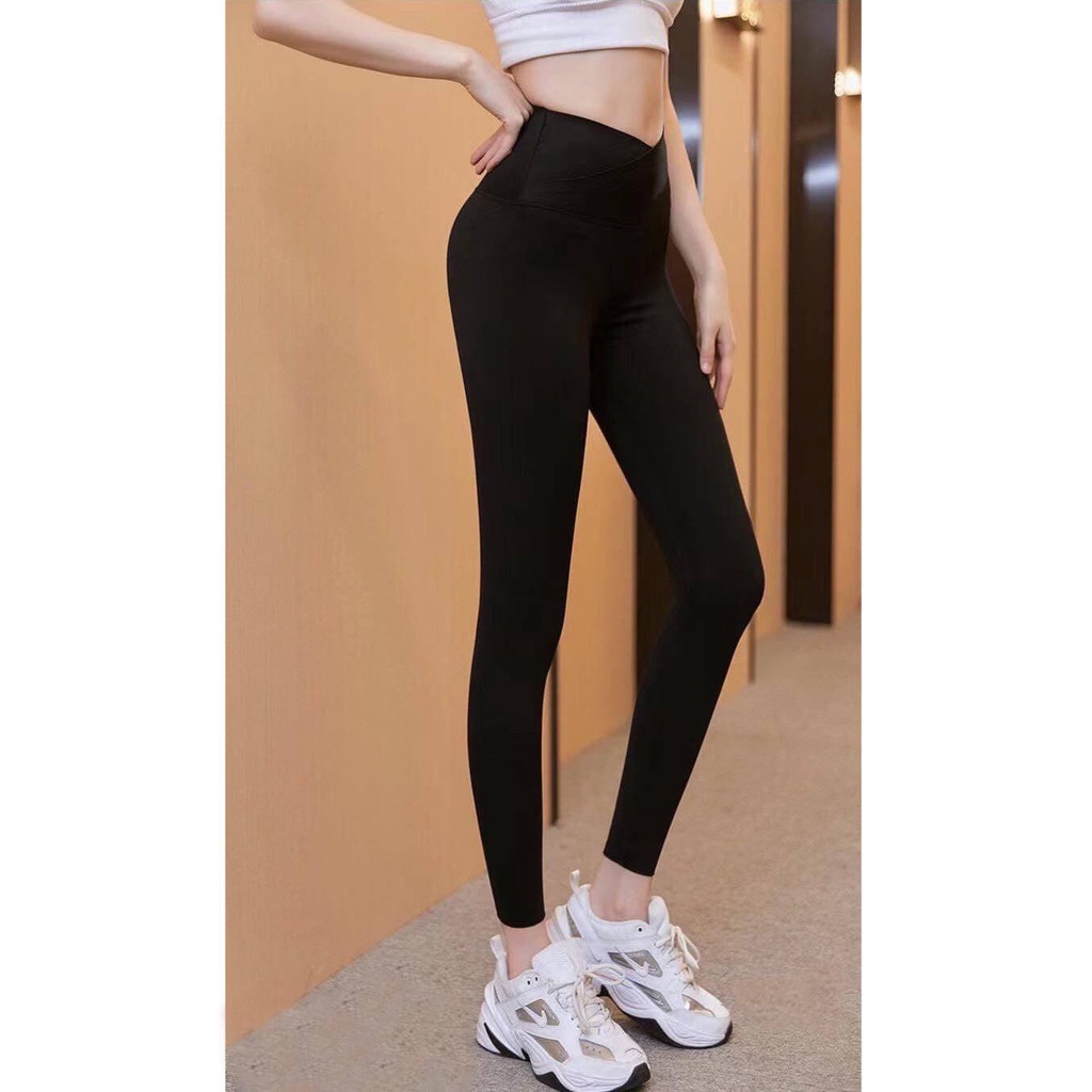 Quần legging nữ dài cạp chéo nâng mông chất liệu Umi Hàn co giãn 4 chiều H5
