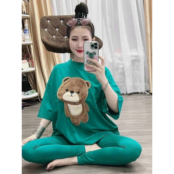 Sét bộ nữ mặc nhà, bộ đồ ngủ nữ, đồ dài in hình gấu cute
