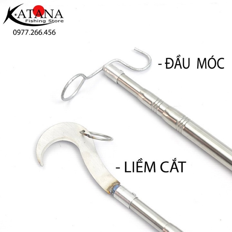 Sào rút inox 1m7- 7m tặng kèm đầu móc+ tuỳ chọn liềm cắt