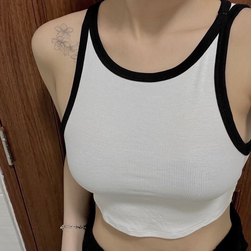 Áo ba lỗ viền đen trắng ,chất thun gân dày dặn co giãn thoải mái -A18