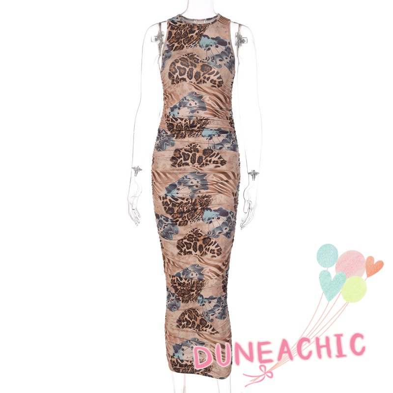 DUNEA Đầm Sát Nách Cổ Tròn In Hình Nghệ Thuật Thời Trang Đi Biển Trẻ Trung Cho Nữ