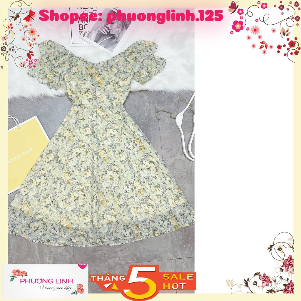 VÁY TƠ BÈO NGỰC CHUN VAI HOA XANH | BigBuy360 - bigbuy360.vn