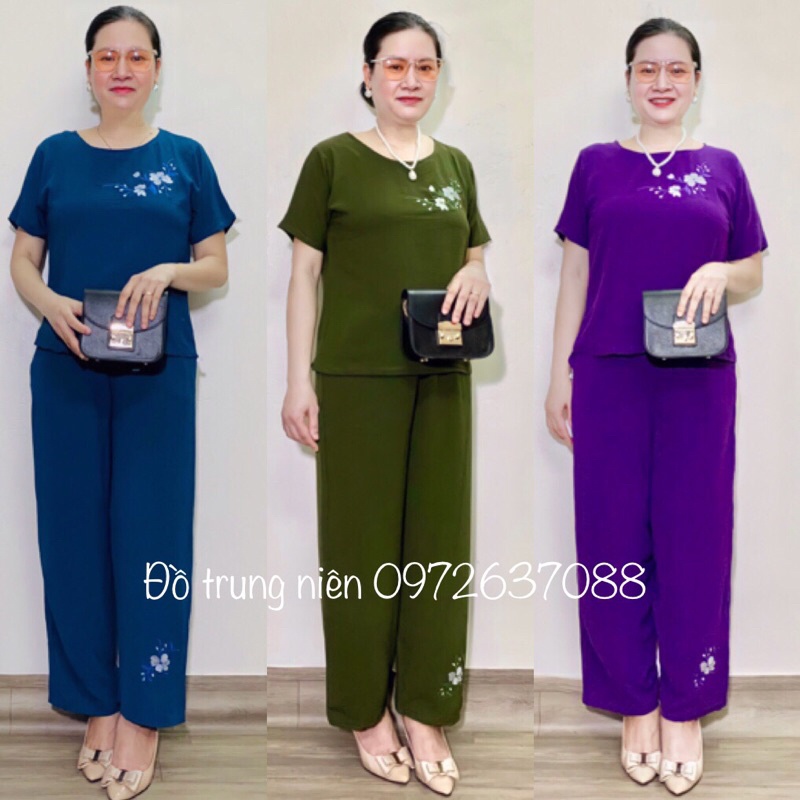 Bộ Đồ trung Niên - Bộ chất Đũi Thêu Áo Và quần Dành Cho người Lớn Tuổi
