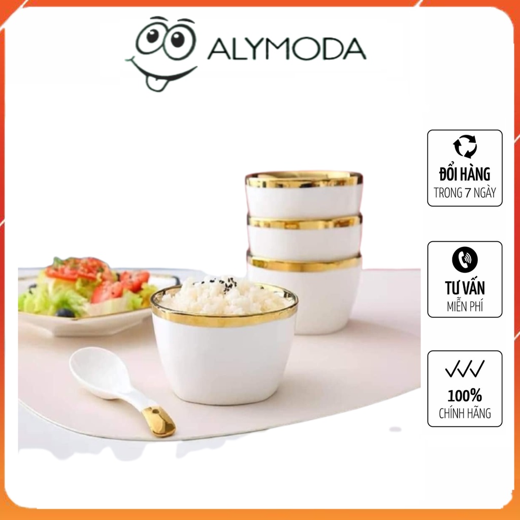 Bộ 6 bát ăn sứ viên mạ vàng cao cấp alymoda