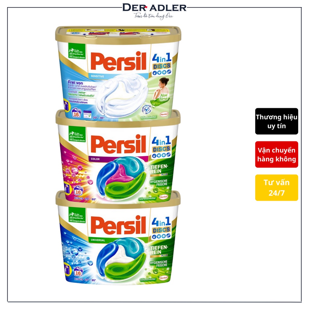 Viên giặt xả quần áo trắng, quần áo màu, cho da nhạy cảm PERSIL Nội địa Đức