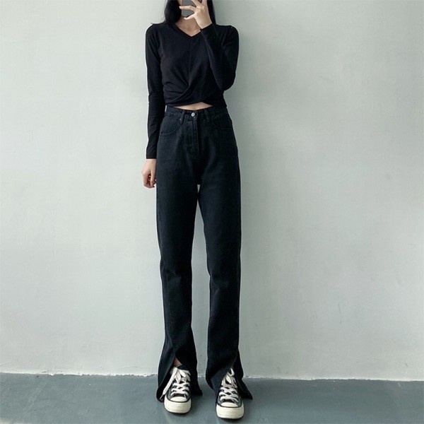 SUXI Quần Jean Đen Lưng Cao Dáng Suông Thời Trang Xuân Thu Hàn Quốc Cho Nữ