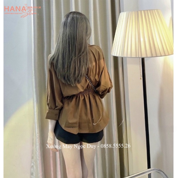 Áo sơ mi chiết eo nữ tay lỡ bồng xếp ly tôn dáng - Áo sơ mi nữ tay phồng tiểu thư bo chiết eo cổ V bẻ đi học làm công sở