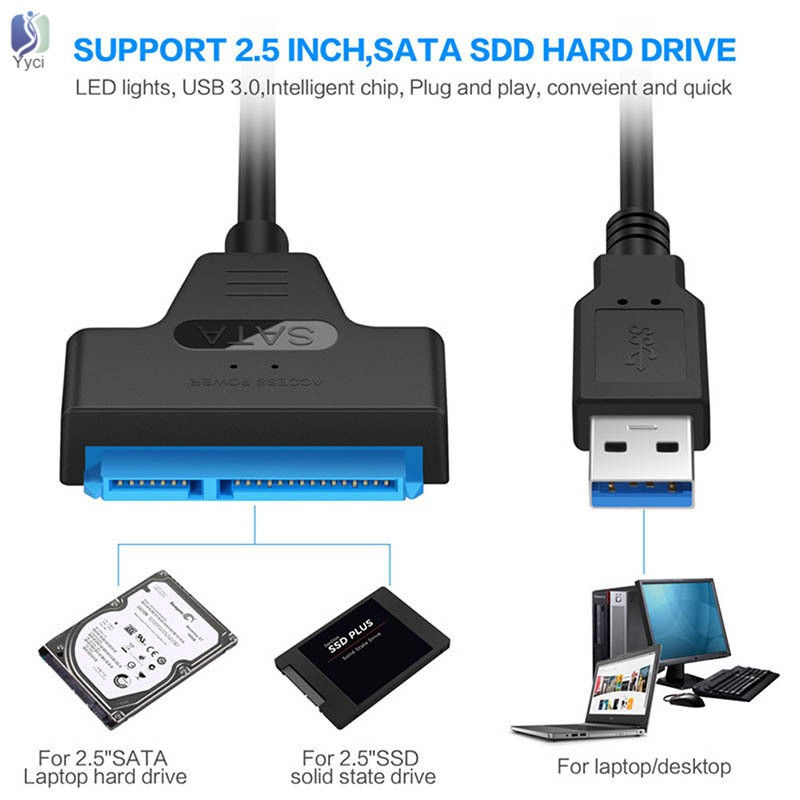 Yy USB 3.0 to SATA 22 Pin 2.5 Inch Hard Disk Driver SSD Adapter Cable Super Speed Converter @VN