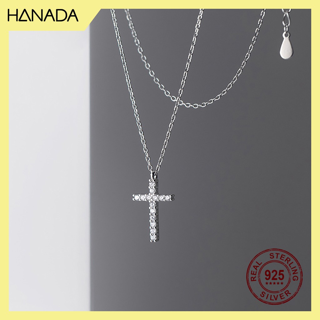 Dây Chuyền Bạc 925 Hanada 0116 Vòng Cổ Thánh Giá Trơn Đá Đơn Giản