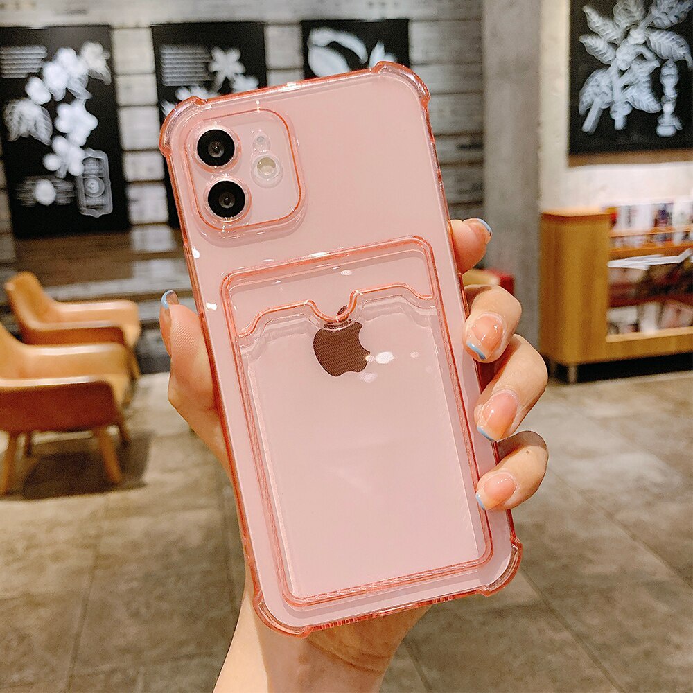 Ốp Điện Thoại Mềm Trong Suốt Chống Sốc Có Ngăn Đựng Thẻ Cho iPhone 11 12 Pro Max iPhone 12 Mini 11