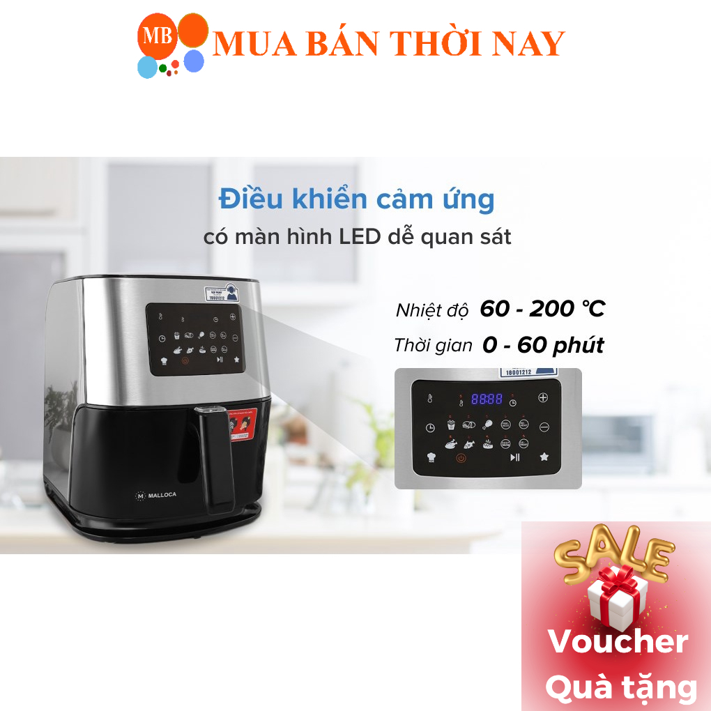 Nồi Chiên Không Dầu Malloca MAF-06, 6 Lít, Đen, Công Suất 1700W