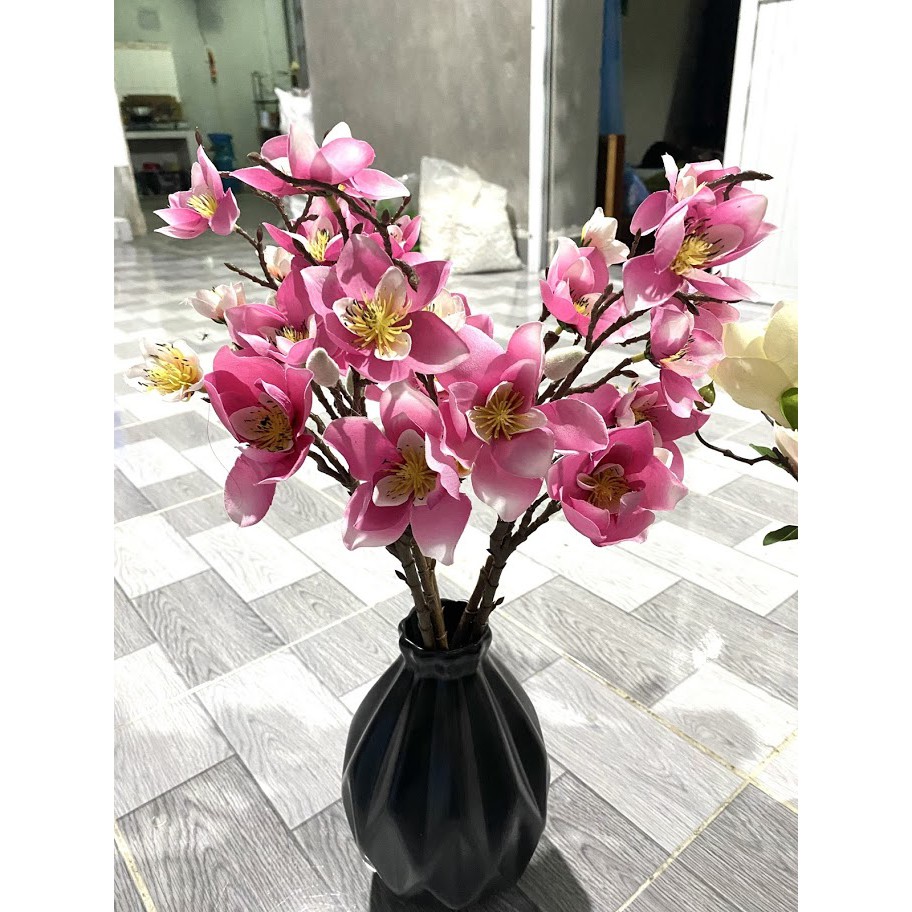 Hoa giả - Hoa mộc lan lụa cao cấp 48.5cm 5 bông - Trang trí phòng khách, để bàn