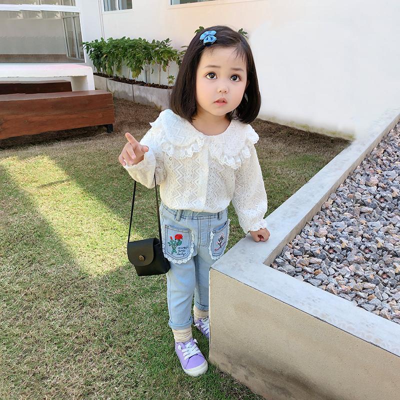 Áo sơ mi trắng cổ búp bê thời trang xuân thu mới cho bé gái