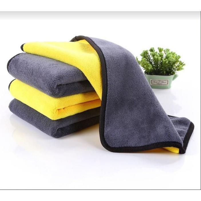 Khăn lau rửa xe 2 lớp, khăn lau đa năng Microfiber siêu thấm vệ sinh ô tô, xe máy