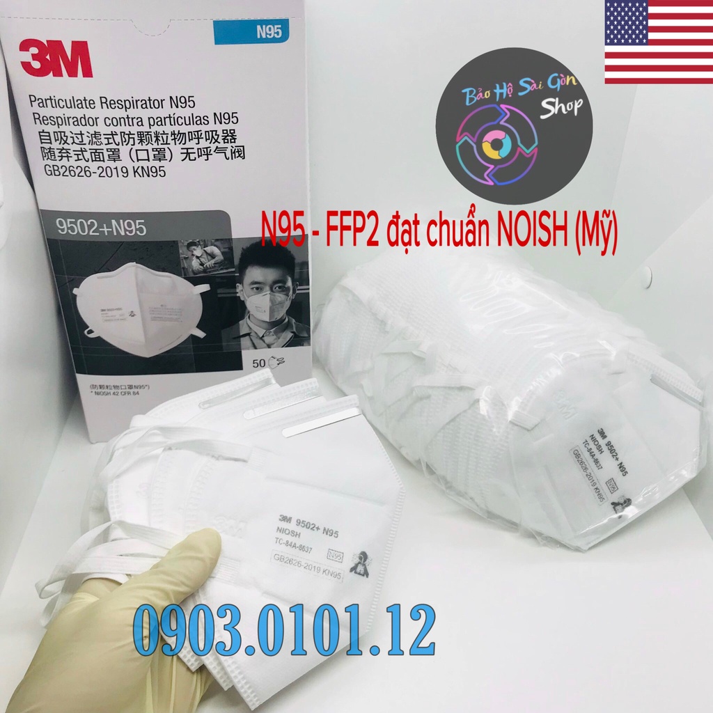 Khẩu trang 3m chính hãng 9502+, khẩu trang kn95 cao cấp đạt tiêu chuẩn AS/NZS FFP2