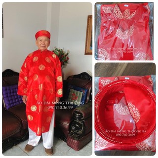 Cả Bộ Áo Dài Mừng Thọ Ông Bà Gấm Thọ Thượng Hải (Áo, Quần và Khăn Đóng)