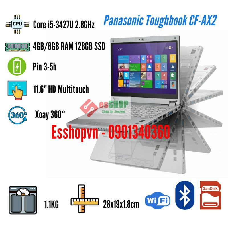 Laptop nội địa Nhật Panasonic CF-AX2 màn hình cảm ứng 11.6 inch xoay 360 độ 8GB RAM 256GB SSD i5 3437U - Likenew 95-98% | BigBuy360 - bigbuy360.vn