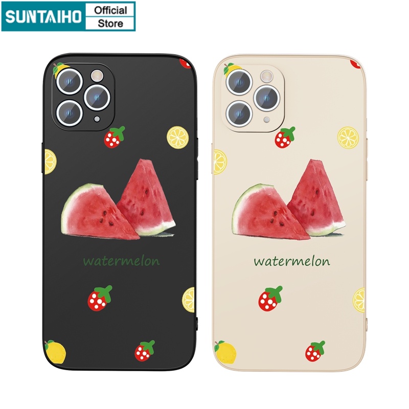Ốp lưng iphone Ốp điện thoại SUNTAIHO silicon mềm họa tiết dưa hấu và chanh cho iPhone 13 12 11 Mini Pro X XR XS Max 7 8 Plus