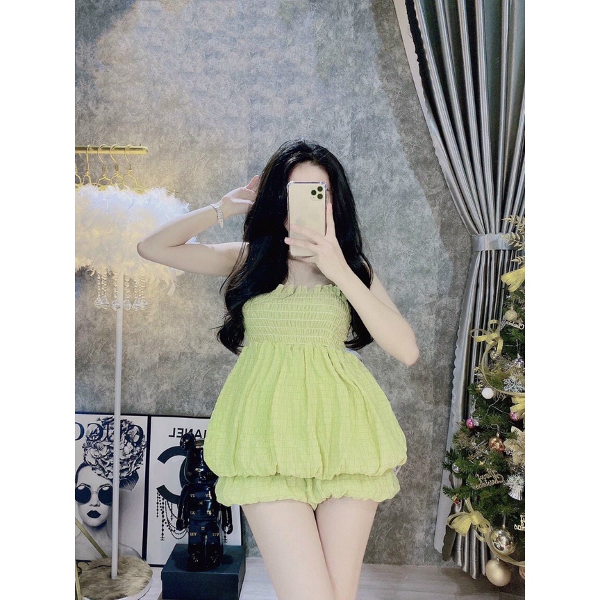 🌐 Sét đồ bộ áo bí 2 dây siêu xinh đũi xốp áo 2 dây freesize