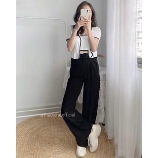 Quần vải đen cúc ngang form dài