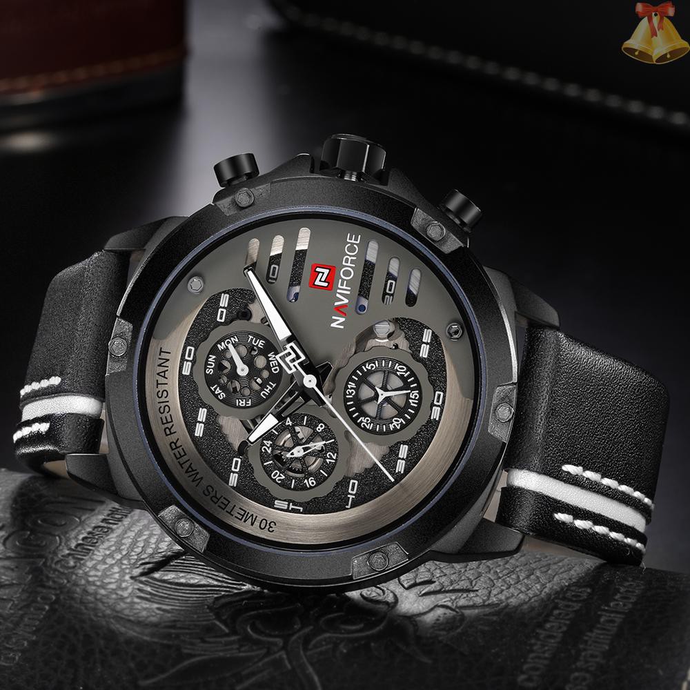 ONE NAVIFORCE Fashion Casual Quartz Watch 3ATM Water-resistant Men Watches Luminous Genuine Leather Wristwatch Male Relogio Musculino Calendar