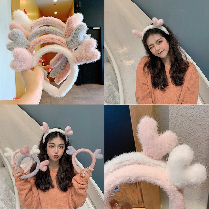 Cài tóc mềm mại hình tai hươu dễ thương phong cách Hàn Quốc tiện dụng khi rửa mặt cho nữ