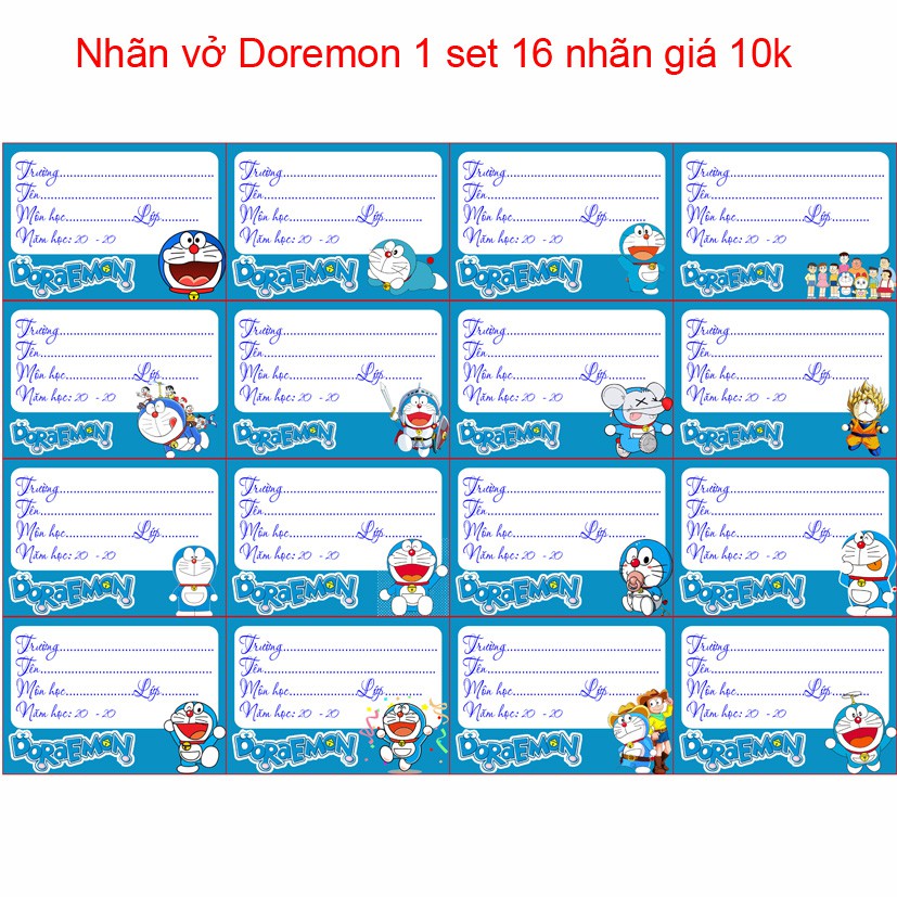 Nhãn Vở anime_hoạt_hình _Doremon(1 set 16 nhãn vở -giá 10k)