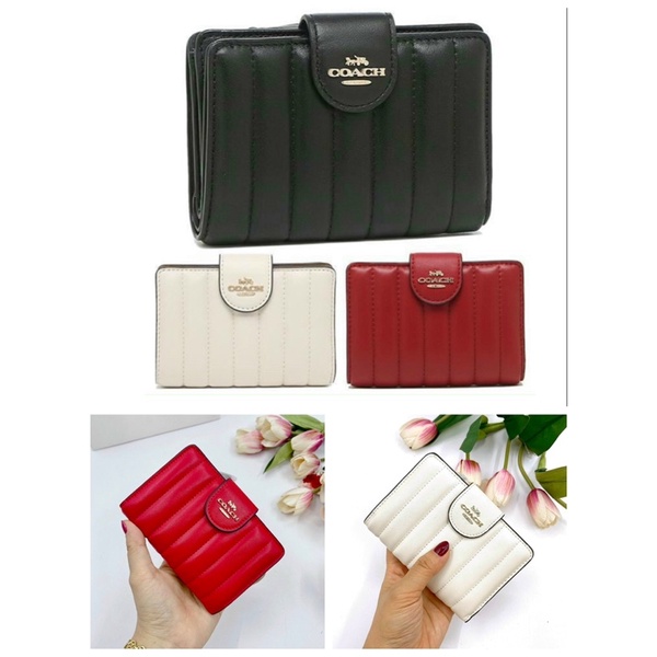 TNS-Ví nữ size trung cầm tay siêu hottrend Medium Corner Zip wallet-chất da mềm chần sang trọng-màu trắng đỏ đen classic