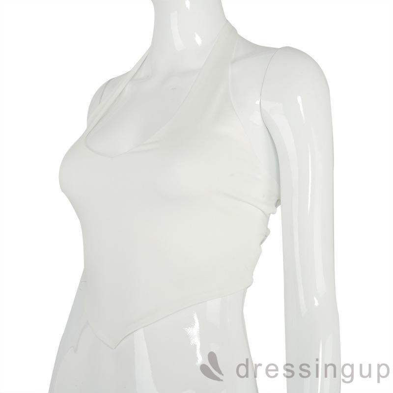 Áo Croptop Màu Đơn Sắc Thiết Kế Cổ Chữ V Quyến Rũ Cho Nữ