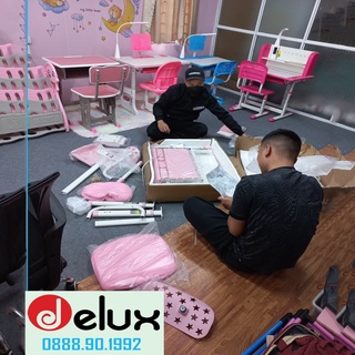 Bàn học cho bé thông minh chống gù lưng Delux a16 cao cấp, bàn học kèm giá sách