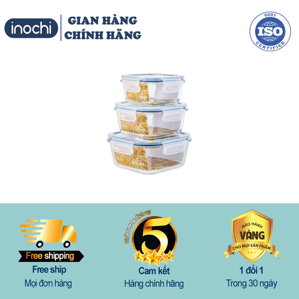 [HĐ 300k giảm 70k ship][Hỗ trợ giao Hoả Tốc]  Hộp thủy tinh chịu nhiệt vuông Nikko 320ml - 520ml -800ml