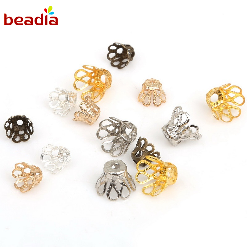 Nắp gắn hạt cườm Beadia bằng kim loại hình bông hoa cỡ 6x5mm làm đồ trang sức thủ công DIY