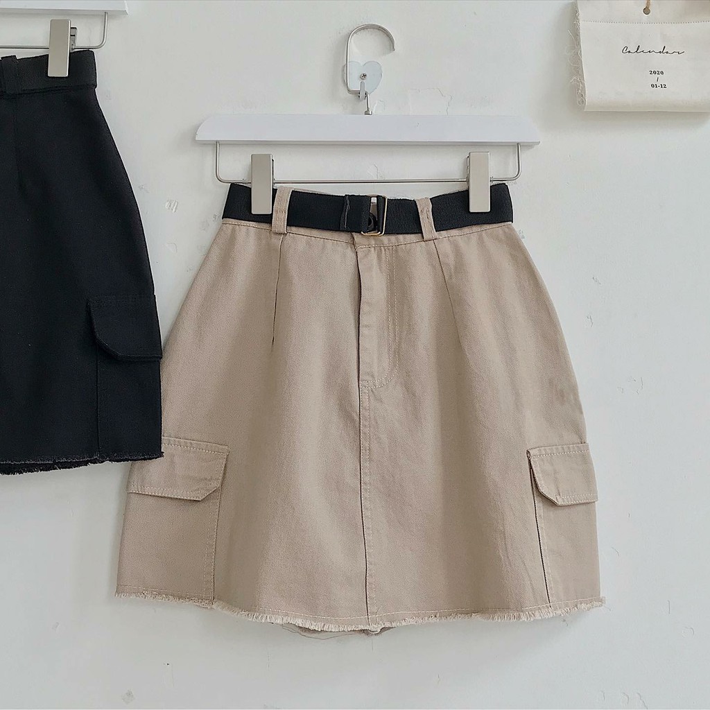 [Mã FAXANH55 giảm 10K đơn 50K] Chân váy túi hộp màu be SKT - 3186 - Gous Official