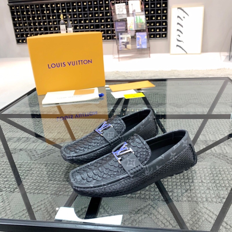 giày lười nam đế bệt vân da cá sấu cao cấp louis vuitton LV