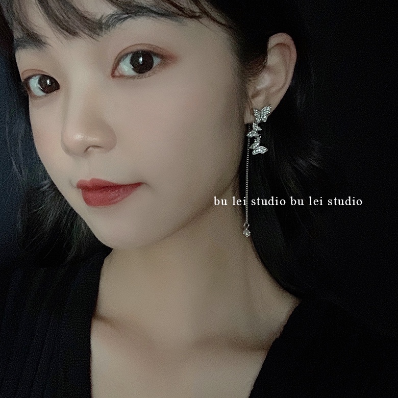 Khuyên Tai Hình Bướm Đính Đá Lấp Lánh Phong Cách vintage Hàn Quốc