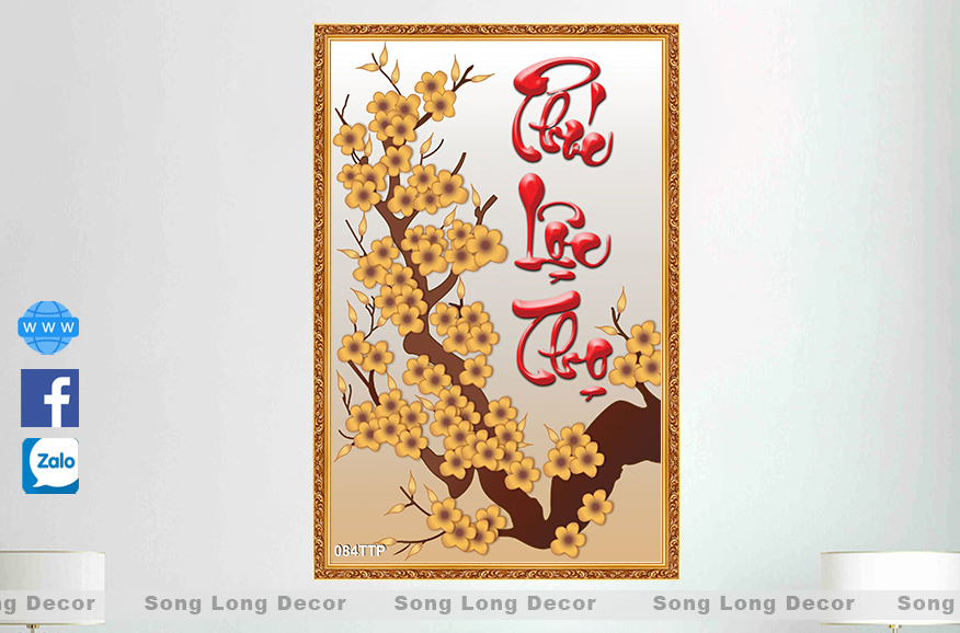 Tranh Dán Tường Chữ Phúc Lộc Thọ - SL084TTP- Tranh 3d Thư Pháp - Song Long Decor