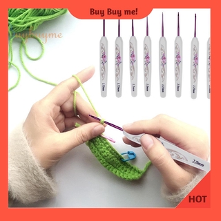 Set 8 kim đan len bằng nhôm tay cầm bằng nhựa mềm họa tiết đẹp mắt tiện dụng