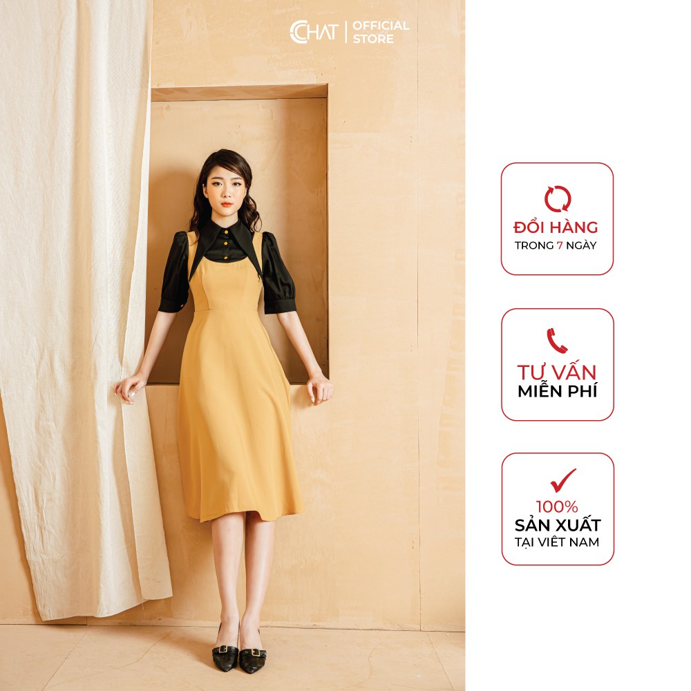 CCHAT Váy phối tay cổ kiểu