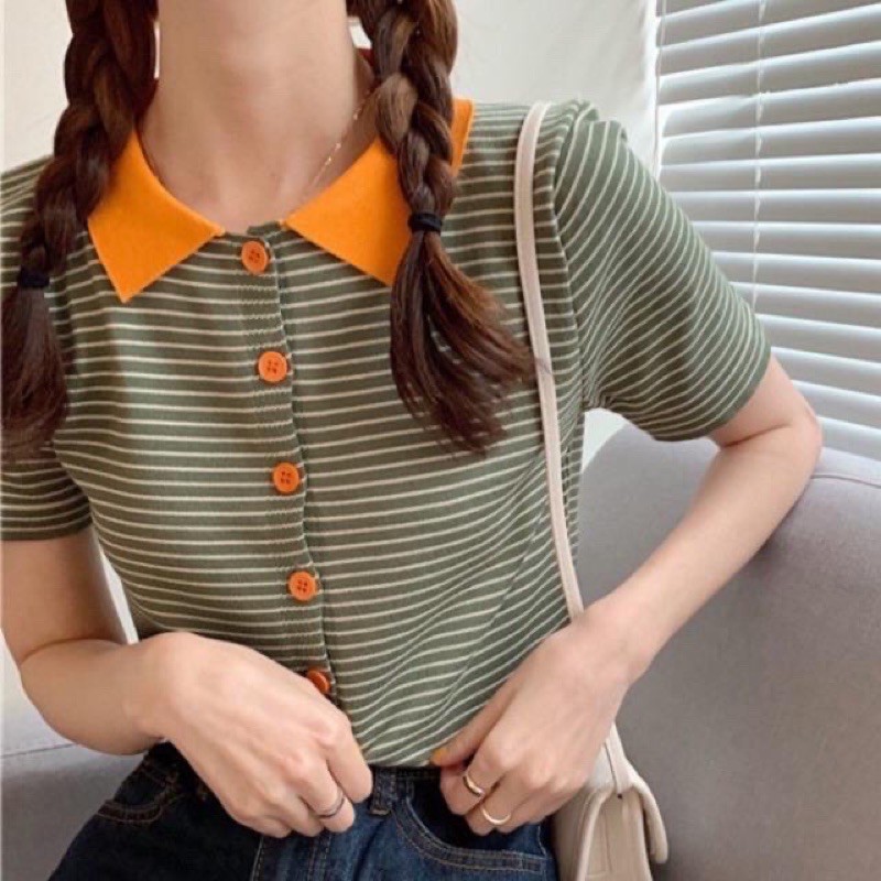 [Hàng sẵn] Áo CROPTOP tay ngắn cổ polo dáng ngắn tay ngắn 3 màu lựa chọn - quynh.store91