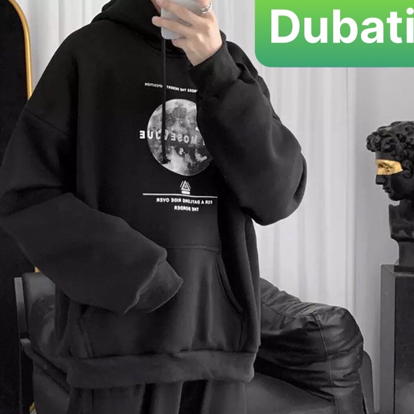 ÁO KHOÁC HOODIE NAM NỮ CHẤT NỈ DÀY PHOM FROM RỘNG ĐEN MẶT TRĂNG SÀNH ĐIỆU HOT NHẤT 2021 -DUBATI FASHION