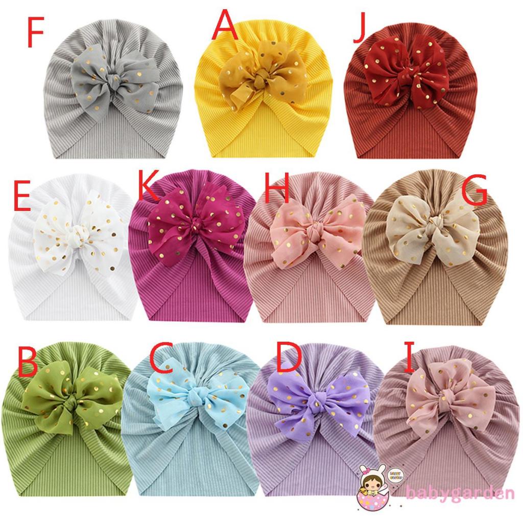 Mũ turban trùm đầu dệt kim đính nơ trang trí phụ kiện cho bé sơ sinh