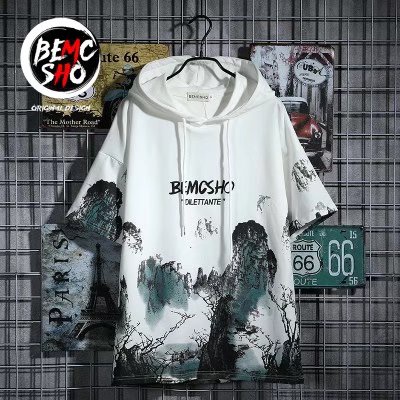 Áo Thun Hoodie Tay Ngắn Dáng Rộng Phong Cách Hip Hop Đường Phố Thời Trang Mùa Hè 5Xl