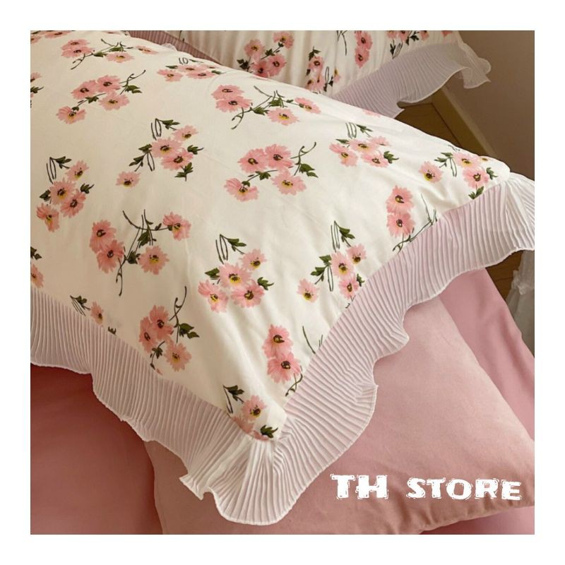 Set chăn ga gối cotton Hoa anh đào dành cho các nàng thơ (hàng nhập khẩu cao cấp)