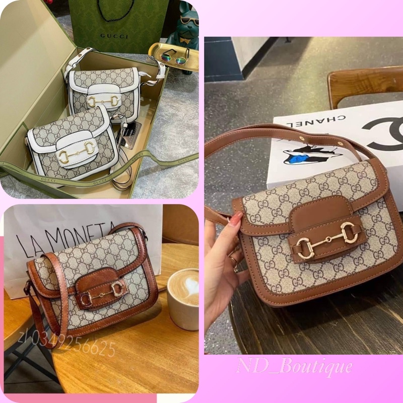 Túi Đeo Chéo Nữ Họa Tiết GC 👜 Style Hàn Quốc Hai Mầu Trắng Nâu