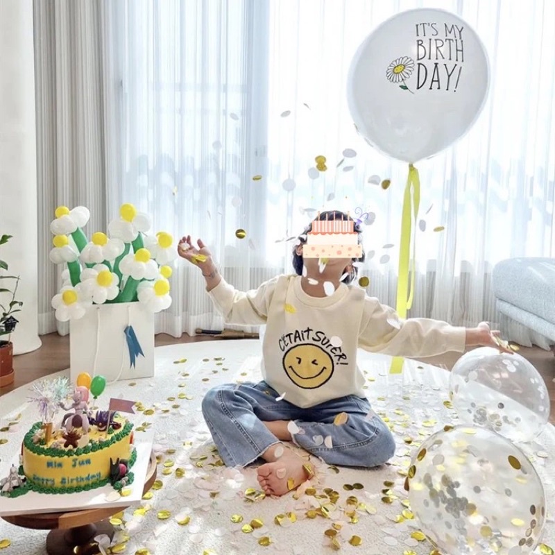 Bong Bóng Mặt Cười Happy Birthday Hoa Cúc Size Khổng Lồ Trang Trí Sinh Nhật - Yori Party