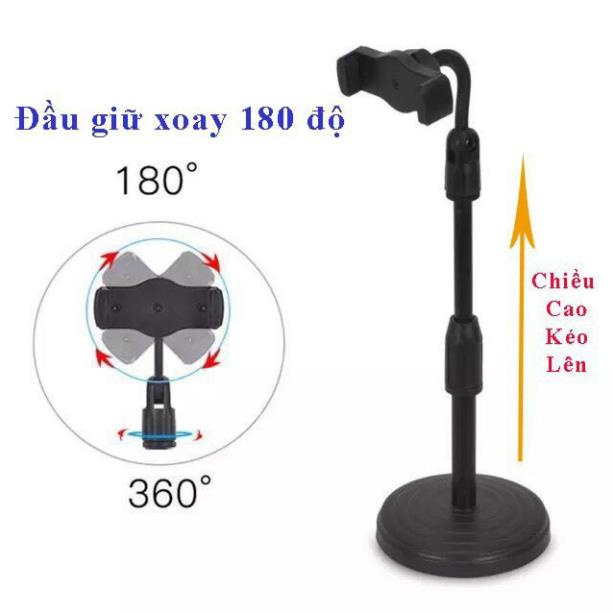 [Freeship] Giá đỡ điện thoại Microphone Stands, kẹp chống lưng 360 ,đế chân tròn để bàn, gia do tiện lợi đa năng