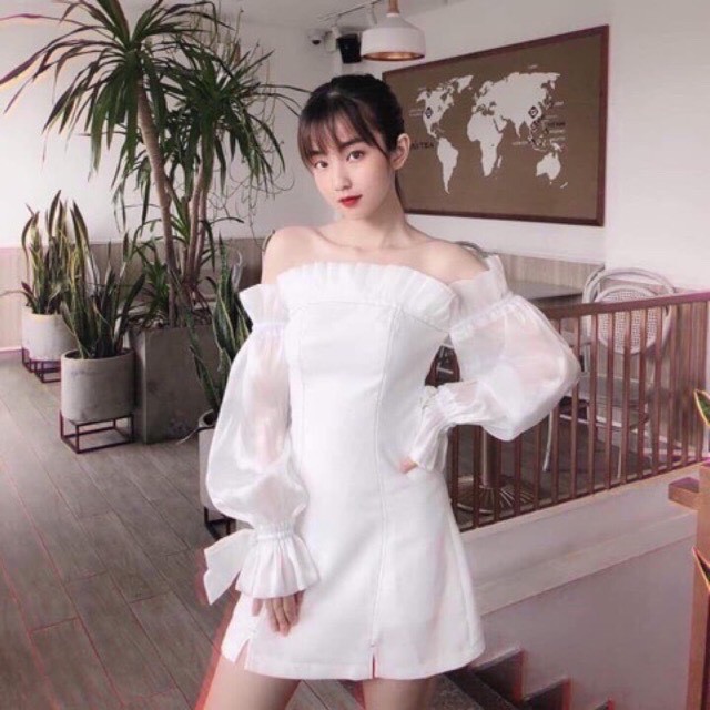 Bailey dress - Đầm dự tiệc trễ vai phối bóng kín chất tuyết mưa - cece house