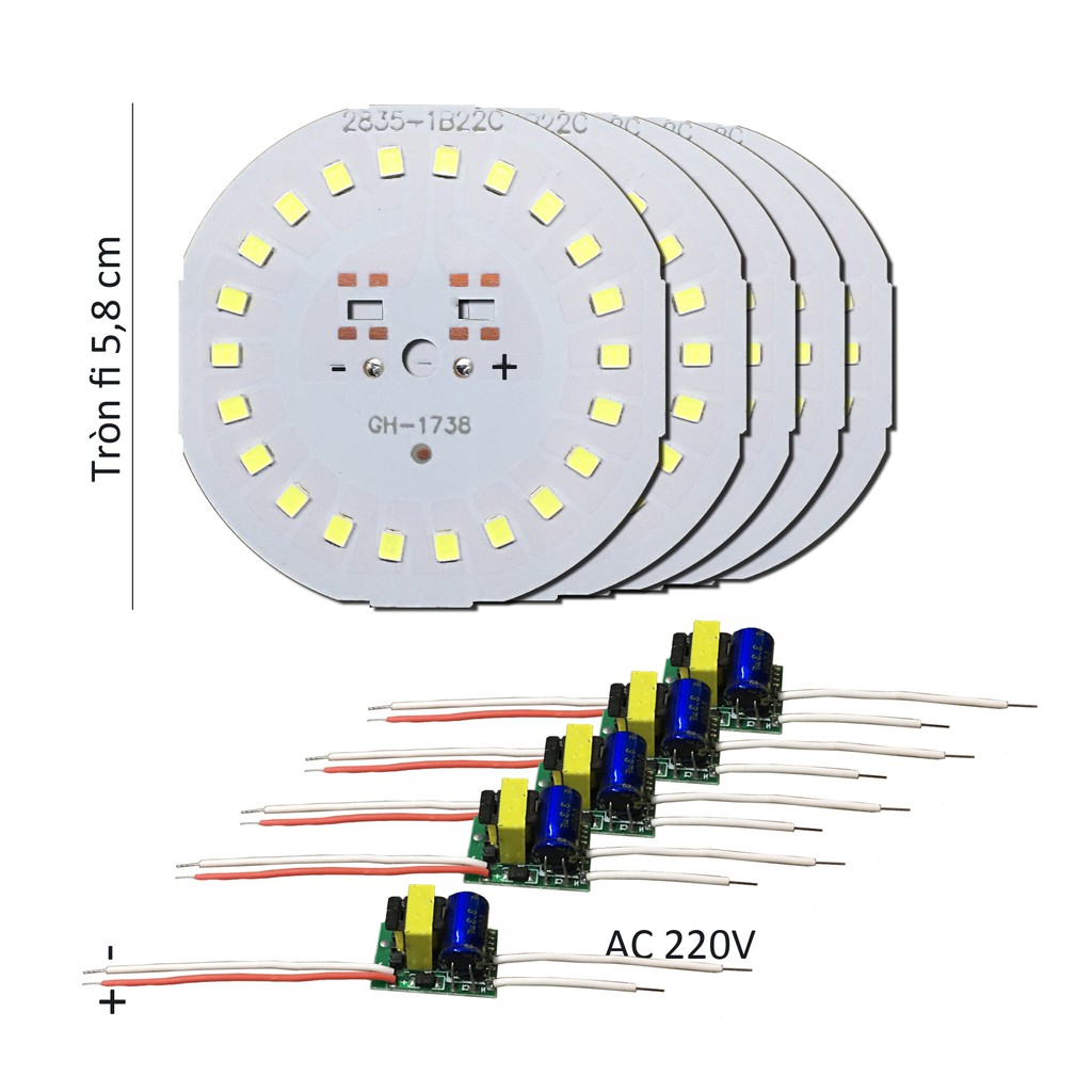 5 Bảng bo vỉ mạch Led 20w 22 mắt chip Led 2835 siêu sáng + nguồn drive AC220V MLB-H20x