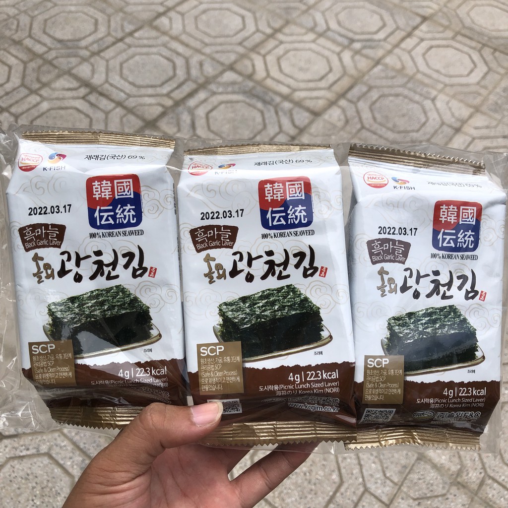 Rong biển ăn Liền Hàn Quốc 1 Gói(4g/gói) vị bơ vị trà xanh vị oliu vị tỏi đen đồ ăn vặt